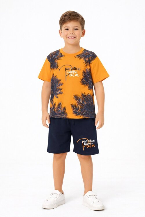 Turuncu Paradise Yazılı Erkek Çocuk Şortlu 2li Takım 20644