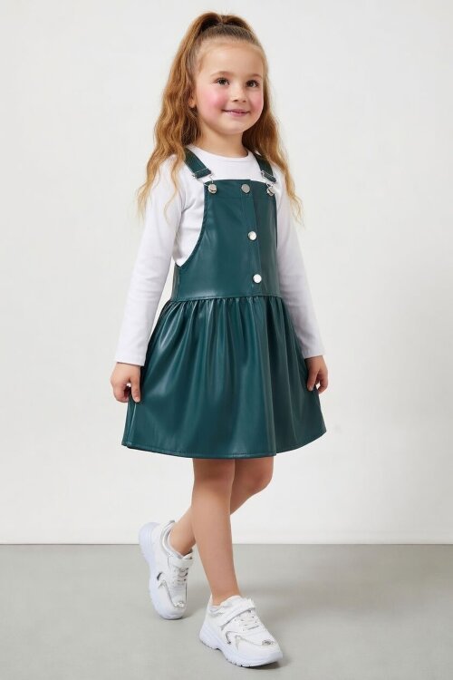 Yeşil Askılı Kız Çocuk Suni Deri Salopet 17641