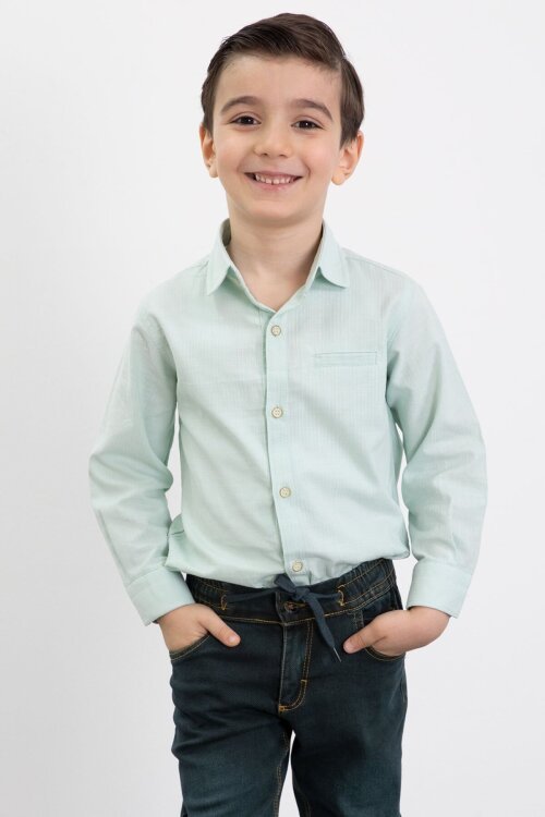 Yeşil Şişme Yelekli Gömlekli Erkek Çocuk 3lü Pantolonlu Takım 23471