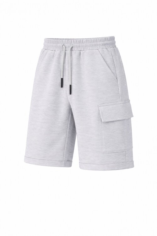 Açık Gri Beli Lastikli Jogger Kumaş Tek Kargo Cepli Erkek Çocuk Şort 21173