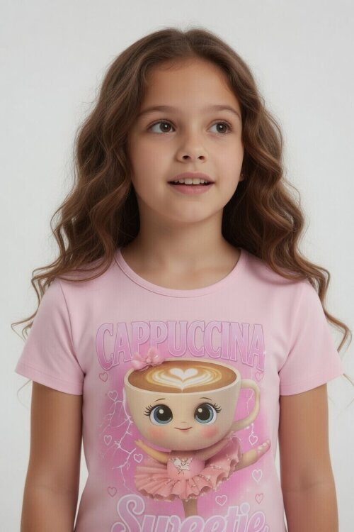 Açık Pembe Ballerin Baskılı Geniş Paça Taytlı Kız Çocuk 2li Takım  23800