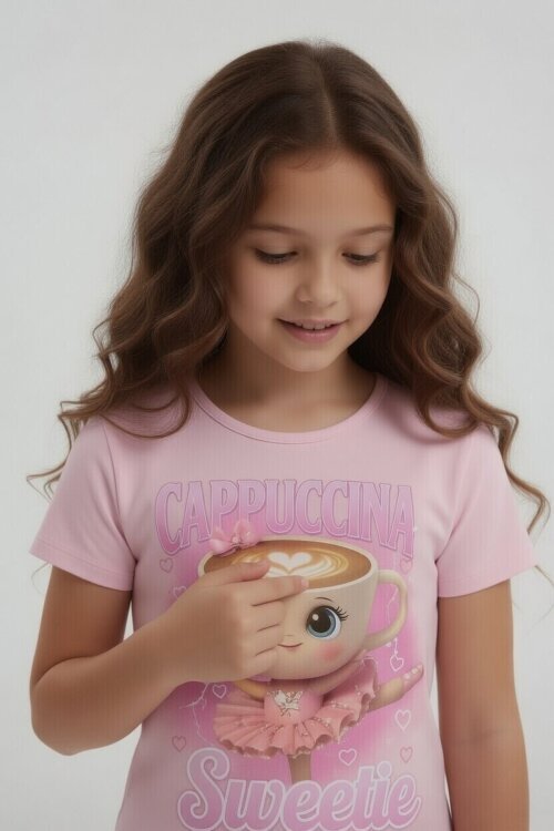 Açık Pembe Ballerin Baskılı Geniş Paça Taytlı Kız Çocuk 2li Takım  23800