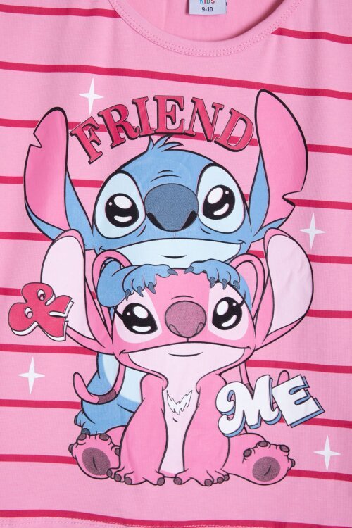 Açık Pembe Çizgili Karakter Baskılı Fırfırlı Kız Çocuk Şortlu 2li Takım  23958