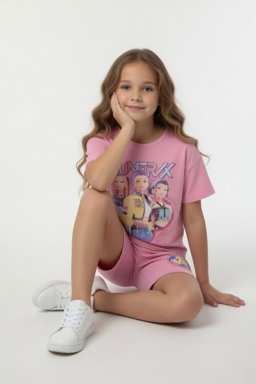 Açık pembe Girls Baskılı Kız Çocuk Şortlu Tişörtlü 2li Takım  23908