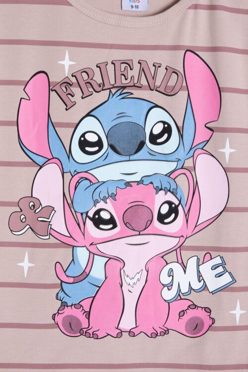 Bej Çizgili Karakter Baskılı Fırfırlı Kız Çocuk Şortlu 2li Takım  23956