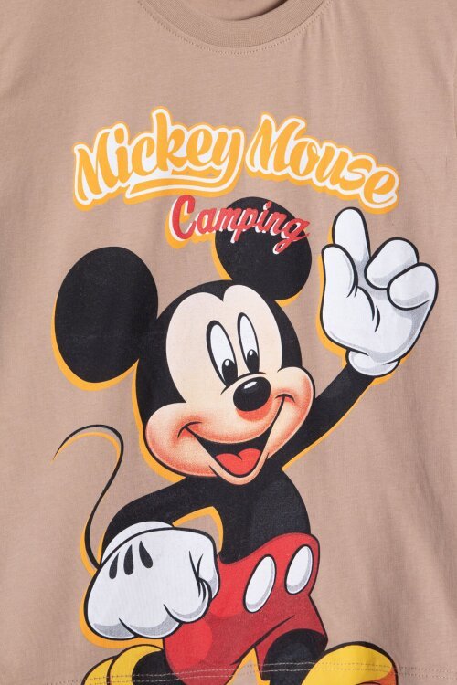 Bej Erkek Çocuk Mickey Fare Baskılı Şortlu 2li Takım 23969