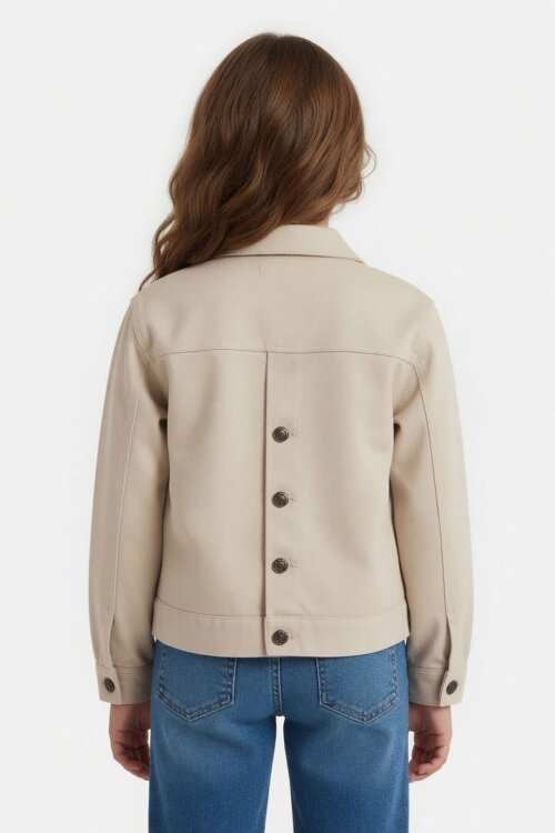 Bej Sırtı Düğme Detaylı Kız Çocuk Gabardin Ceket 24561