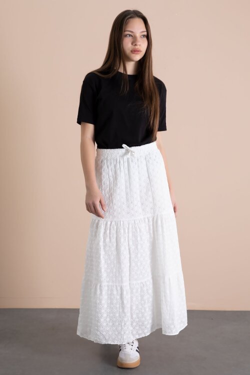 Beyaz Kız Çocuk Uzun Kesim Fistolu Etek  23777