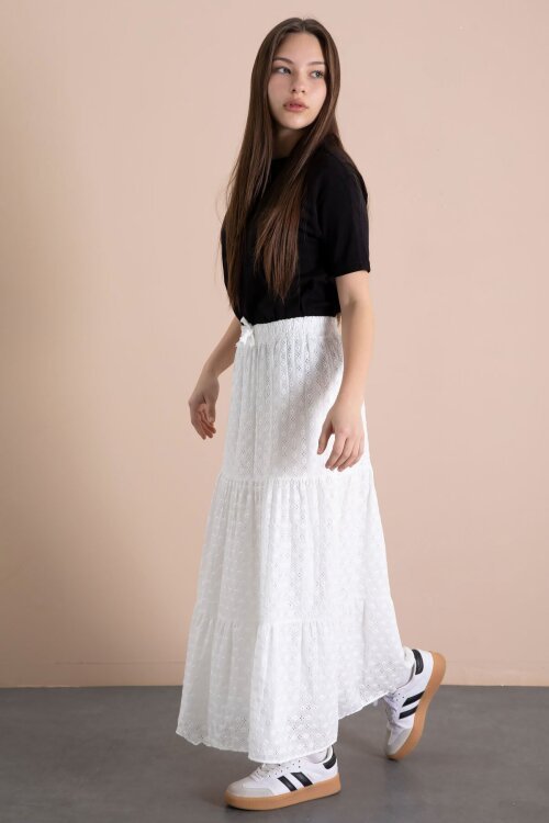 Beyaz Kız Çocuk Uzun Kesim Fistolu Etek  23777