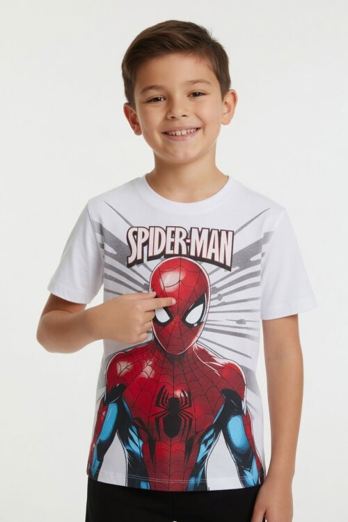 Beyaz Örümcek Adam Temalı Tişörtlü Şortlu Erkek Çocuk 2li Takım  23982