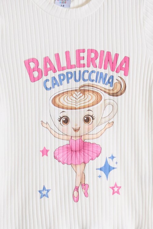 Ekru Balerin Desenli Badili Jean Etekli Kız Çocuk 2li Takım 24565