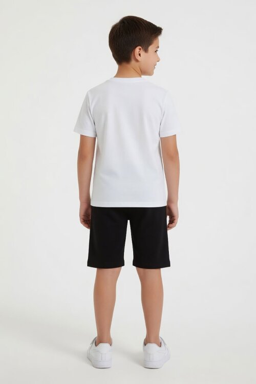 Ekru Erkek Çocuk Bisiklet Yaka Tişörtlü Şortlu 2li Baskılı Takım 24002