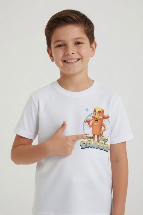 Ekru Erkek Çocuk Bisiklet Yaka Tişörtlü Şortlu 2li Baskılı Takım 24002