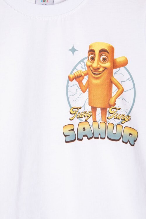 Ekru Erkek Çocuk Bisiklet Yaka Tişörtlü Şortlu 2li Baskılı Takım 24002