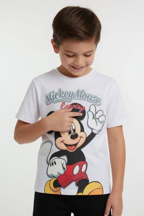 Ekru Erkek Çocuk Mickey Fare Baskılı Şortlu 2li Takım 23970