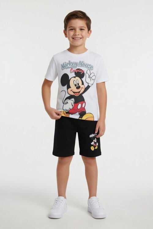 Ekru Erkek Çocuk Mickey Fare Baskılı Şortlu 2li Takım 23970