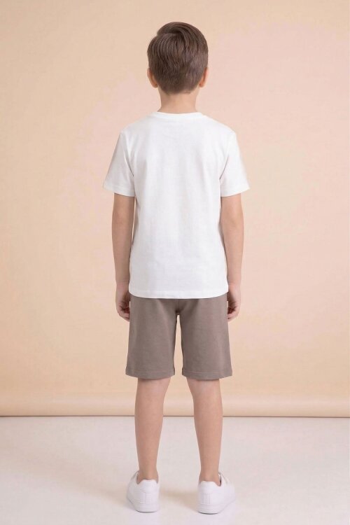 Ekru Grafiti Baskılı Tişörtlü Şortlu Erkek Çocuk 2li Takım  23775