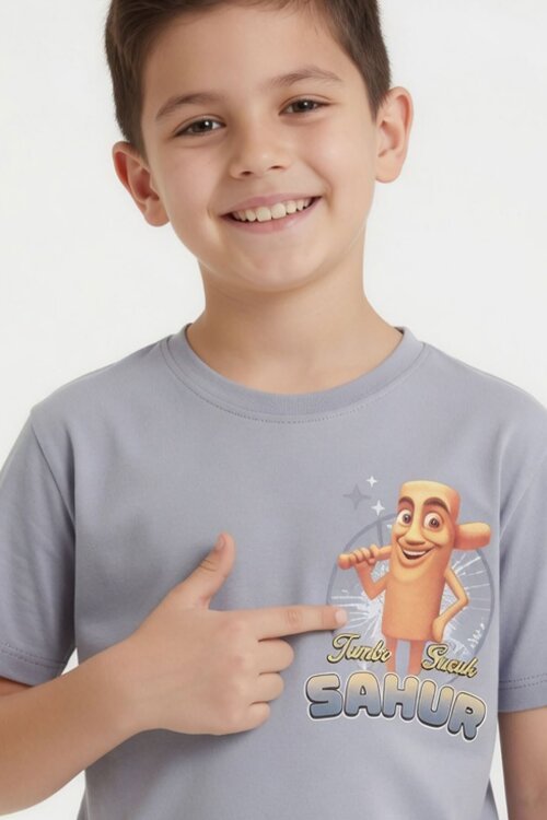 Füme Erkek Çocuk Bisiklet Yaka Tişörtlü Şortlu 2li Baskılı Takım 24003