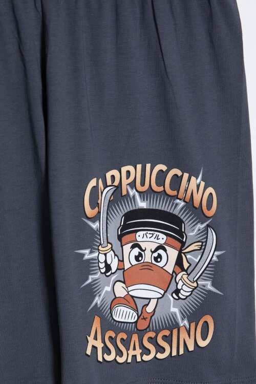 Füme Karakter Baskılı Bisiklet Yaka Tişörtlü Erkek Çocuk Şortlu Takım 23844