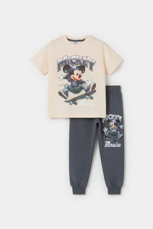 Füme Kaykaycı Karakter Baskılı Tişörtlü Erkek Çocuk Eşofman Takım  23912