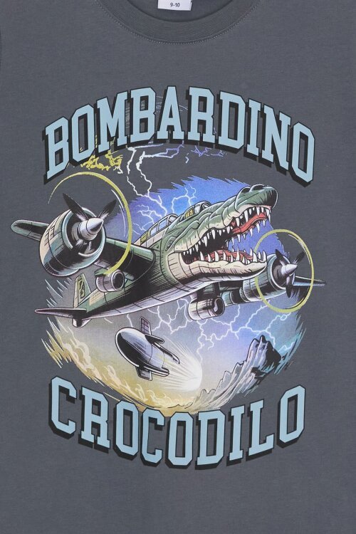 Füme Uçak Baskılı Yazılı Tişörtlü Erkek Çocuk Şortlu 2li Takım 23923