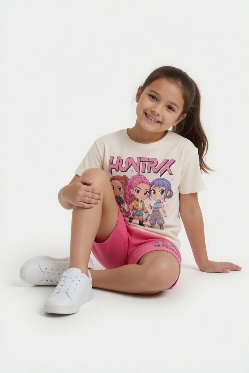 Fuşya Kız Çocuk Temalı Şortlu Tişörtlü 2li Alt Üst Takım  23965