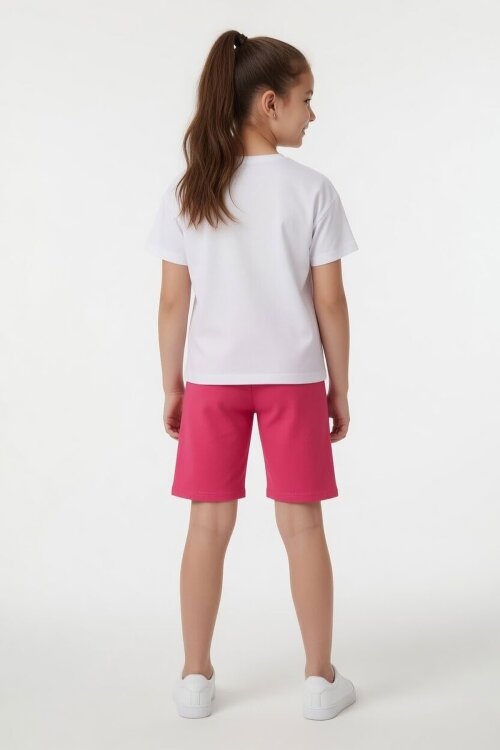 Fuşya Meyve Desenli Tişörtlü Kız Çocuk Şortlu Yazlık Takım 23850