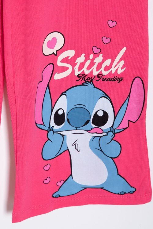 Fuşya Sevimli Çizgi Karakter Baskılı Tişörtlü Kız Çocuk Geniş Paça  Takım 23860