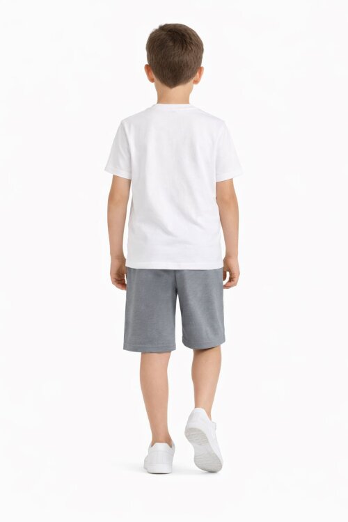 Gri Creative Yazılı Desenli Tişörtlü Erkek Çocuk Şortlu Takım 23792