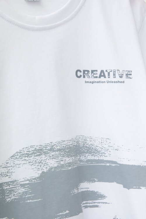 Gri Creative Yazılı Desenli Tişörtlü Erkek Çocuk Şortlu Takım 23792