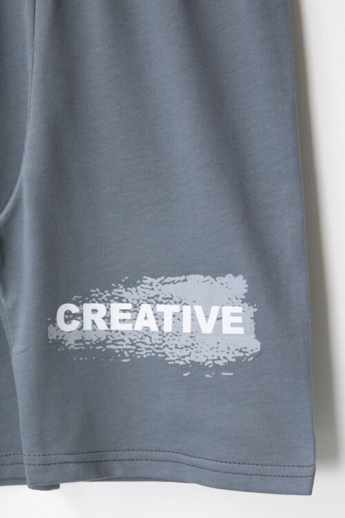 Gri Creative Yazılı Desenli Tişörtlü Erkek Çocuk Şortlu Takım 23792