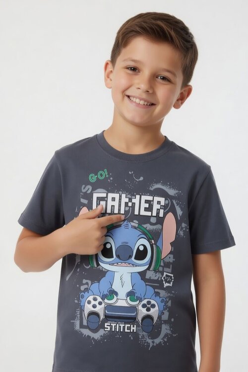 Gri Gamer Karakter Baskılı Tişörtlü Erkek Çocuk Eşofman Takımı  23876