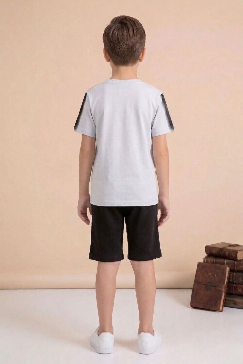 Gri Grafiti Baskılı Tişörtlü Şortlu Erkek Çocuk 2li Takım  23774