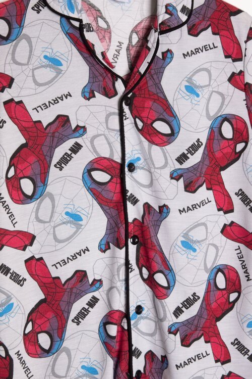 Gri Örümcek Adam Baskılı Erkek Çocuk Düğmeli Pijama Takımı 24010