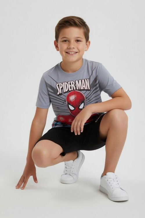Gri Örümcek Adam Temalı Tişörtlü Şortlu Erkek Çocuk 2li Takım  23960