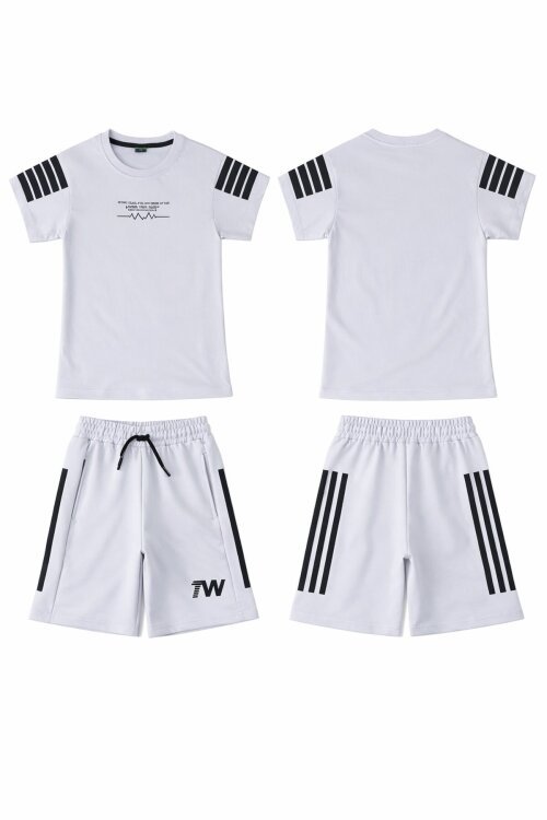 Gri Şerit Detaylı Yazılı Tişörtlü Erkek Çocuk Şortlu Takım 23769