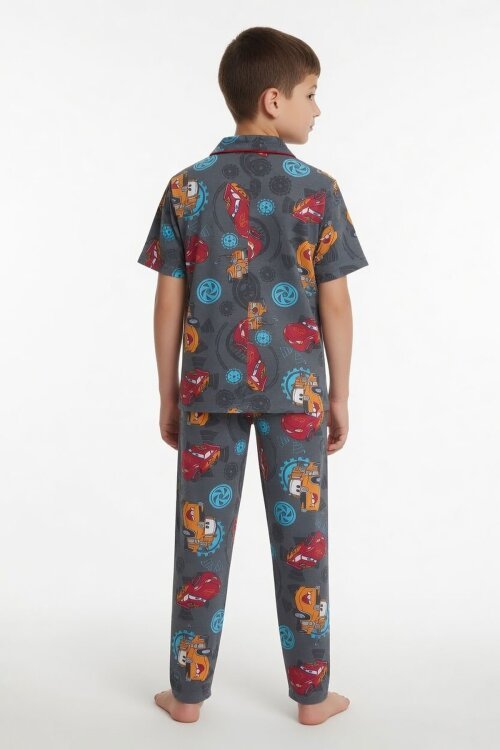 Gri Yarış Arabası Desenli Erkek Çocuk Pijama Takımı 24009