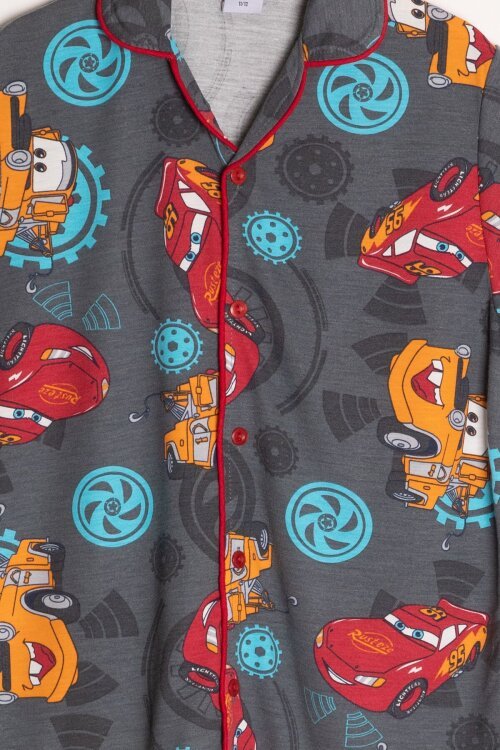 Gri Yarış Arabası Desenli Erkek Çocuk Pijama Takımı 24009