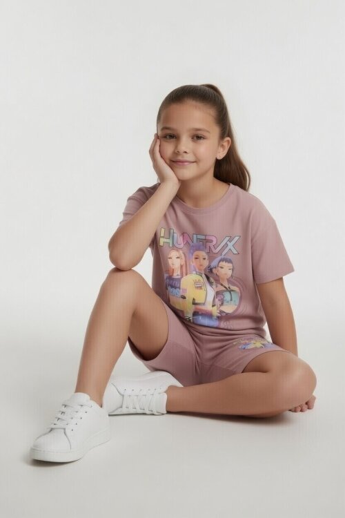 Gül Kurusu Girls Baskılı Kız Çocuk Şortlu Tişörtlü 2li Takım  23856