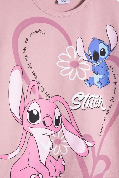 Gül Kurusu Kalpli Karakter Baskılı Geniş Paça Pantolonlu Kız Çocuk 2li Takım 23809