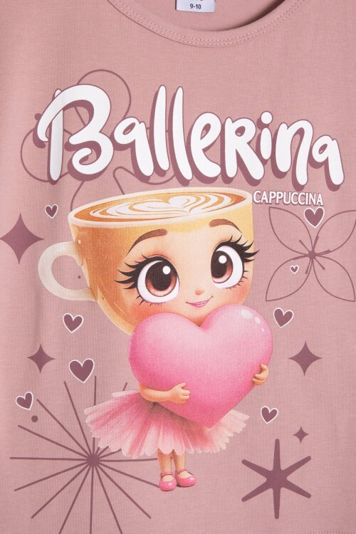 Gül Kurusu Karakter Baskılı Tişörtlü Fitilli Pantolonlu Kız Çocuk 2li Takım 23831