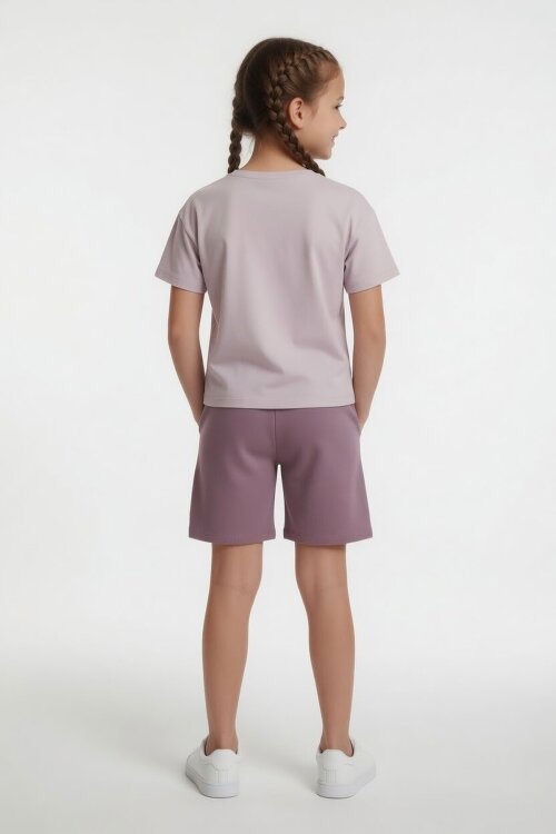 Gül Kurusu Karlar Kraliçesi Baskılı Kız Çocuk Tişörtlü Şortlu Takım  23952