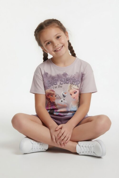 Gül Kurusu Karlar Kraliçesi Baskılı Kız Çocuk Tişörtlü Şortlu Takım  23952