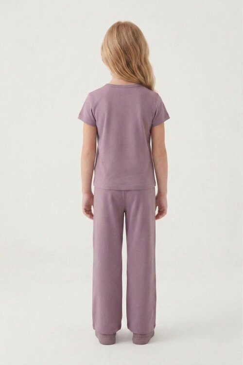 Gül Kurusu Kız Karakter Baskılı Geniş Paça Pantolonlu 2li Kız Çocuk Takım 23804