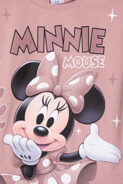 Gül Kurusu Minnie Desenli Tişörtlü Fitilli Pantolonlu Kız Çocuk Alt Üst Takım 23835