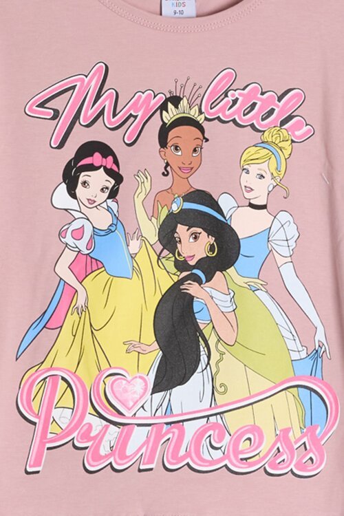 Gül Kurusu Prenses Temalı Tişörtlü Kız Çocuk Yazlık Şortlu Takım 23866