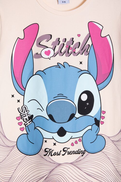 Gül Kurusu Sevimli Çizgi Karakter Baskılı Tişörtlü Kız Çocuk Geniş Paça  Takım 23859