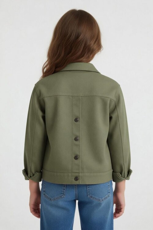 Haki Sırtı Düğme Detaylı Kız Çocuk Gabardin Ceket 24560