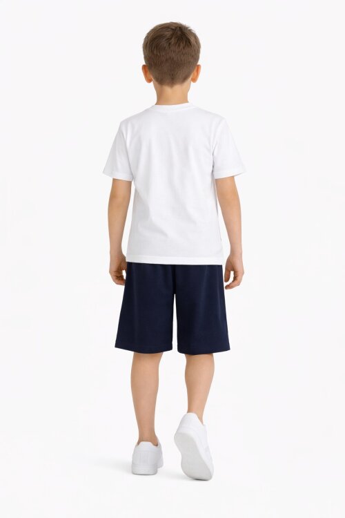 İndigo Çizgi Desenli Summer Baskı Erkek Çocuk Şortlu Tişörtlü Takım 23785