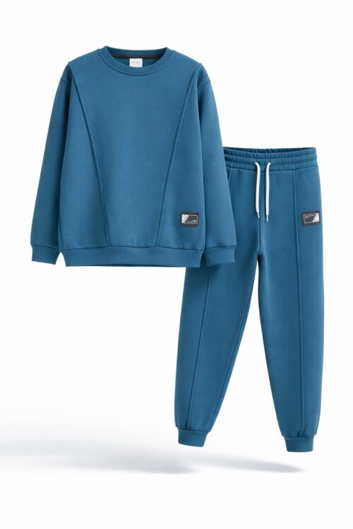 İndigo Erkek Çocuk Arma Detaylı Şardonlu Eşofman Takımı 23344